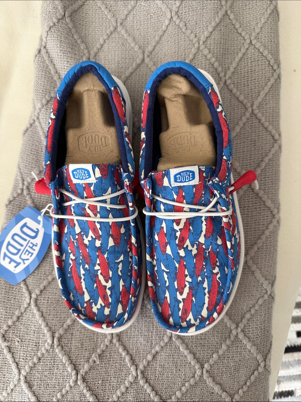 Hey Dude Blue and Red Fish-Print Slip-On Loafers